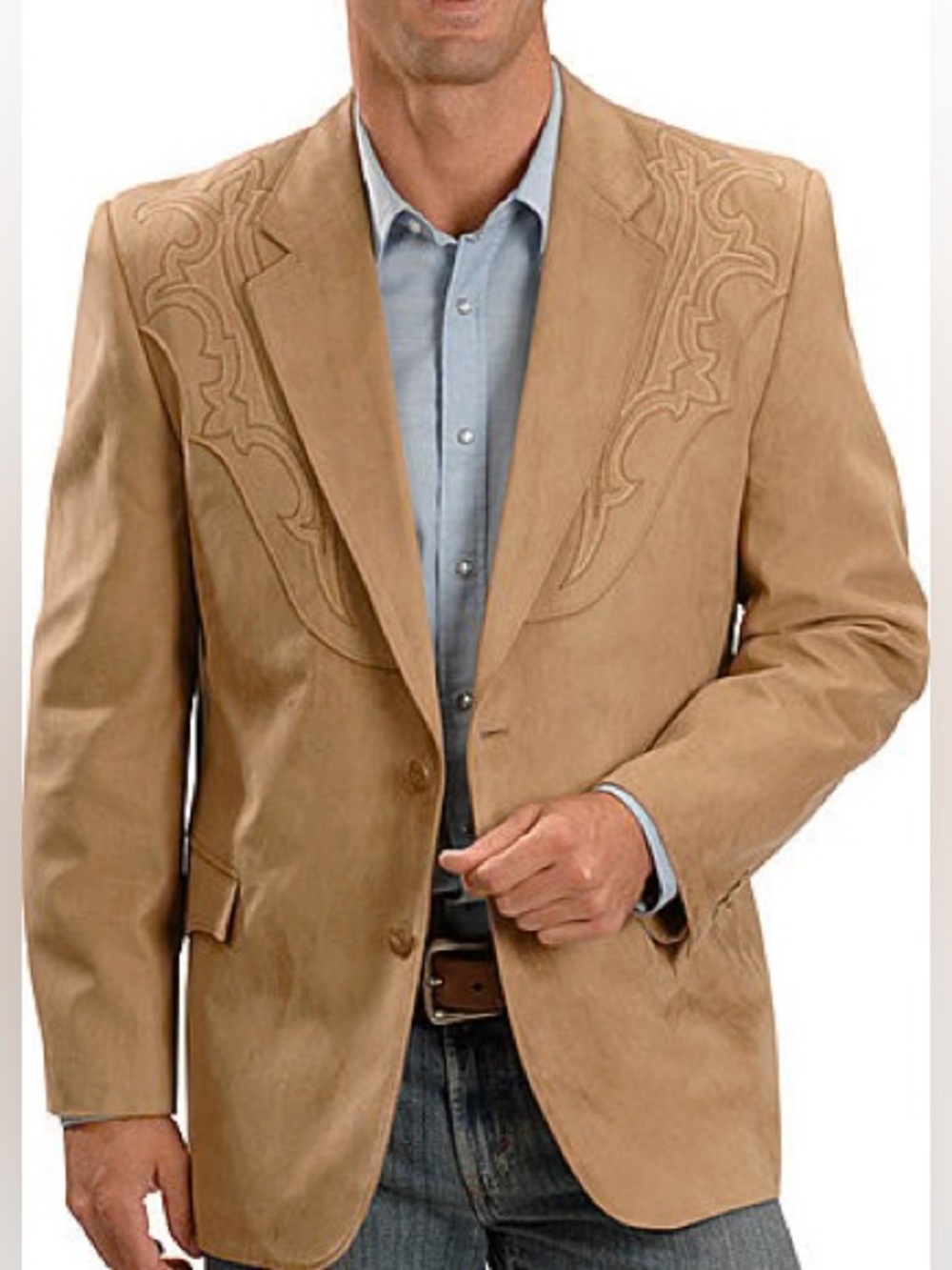 Circle S Men’s 50R Embroidered Microsuede Galveston Sport Coat Rodeo Western Tan